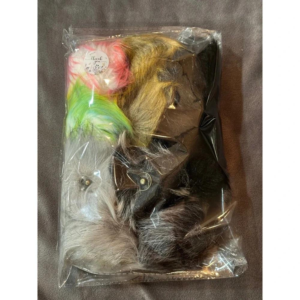 Assorted Faux Fur Pom Poms Lot DIY Crafting Knitting Hat Toppers Multi 10pc